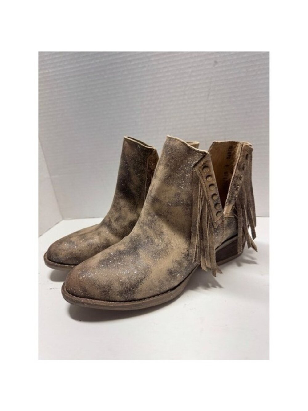 Circle G by Corral Q5090 Distressed Metallic Fringe Western Ankle Boots Brown 8